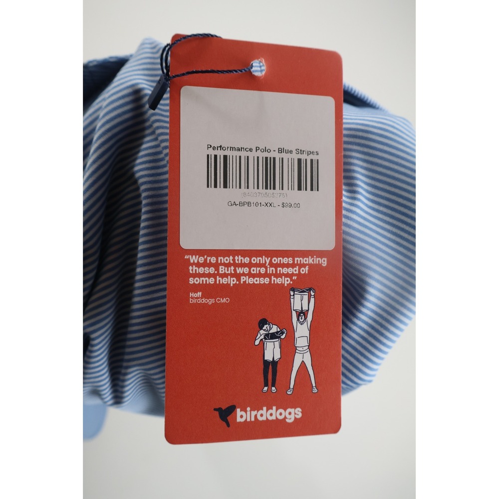 Birddogs Performance Polo Shirt 2XL Blue Striped Golf Athletic Sportswear - Picture 5 of 5